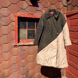 Vintage J. Gallery Puffer collar coat Diagonal brown and beige metallic pearl
